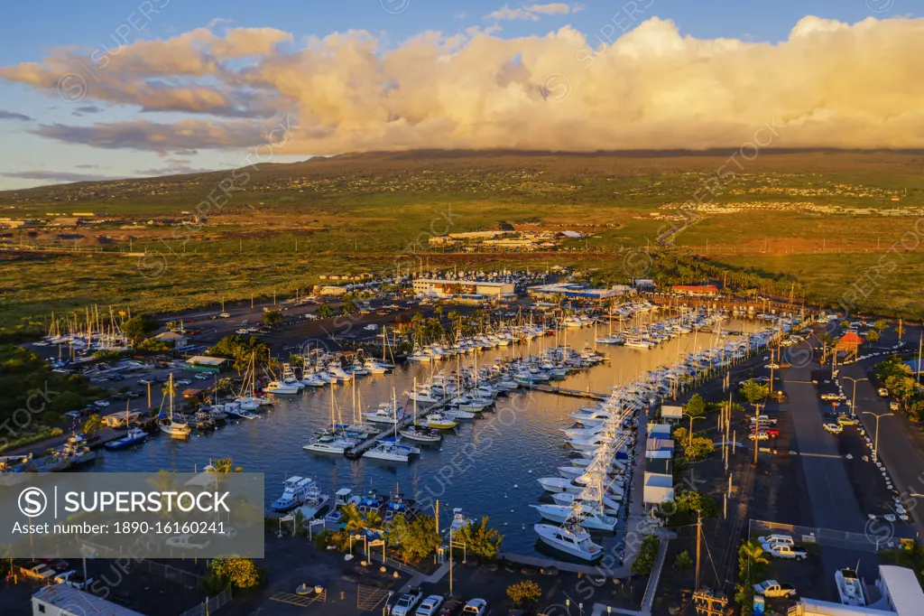 Aerial view of Honokohau Marina, Big Island, Hawaii, United States of America, North America