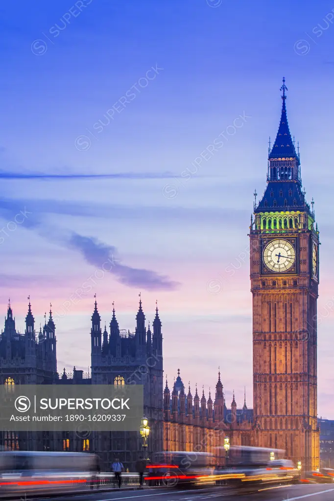 Big Ben (Queen Elizabeth Tower), the Palace of Westminster (Houses of Parliament), UNESCO World Heritage Site, and Westminster Bridge, London, England, United Kingdom, Europe