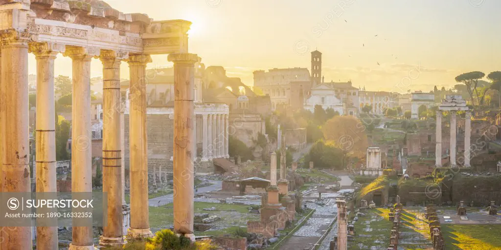 Forum at sunrise, UNESCO World Heritage Site, Rome, Lazio, Italy, Europe