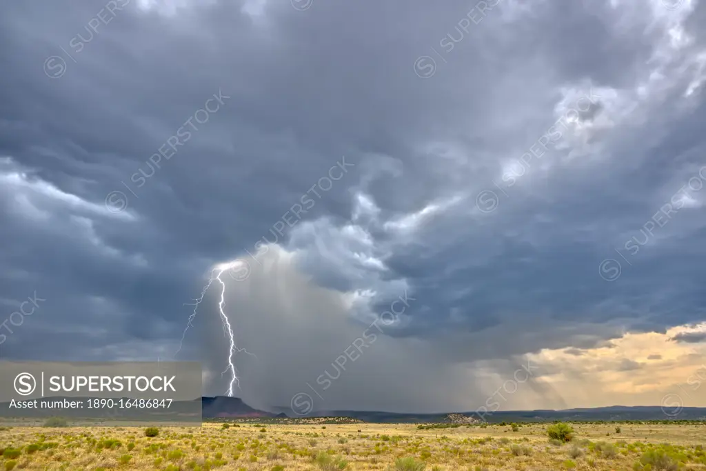 A massive monsoon storm moving over Matterhorn Mesa north of Drake, viewed from Forest Service Road 492, Arizona, United States of America, North America