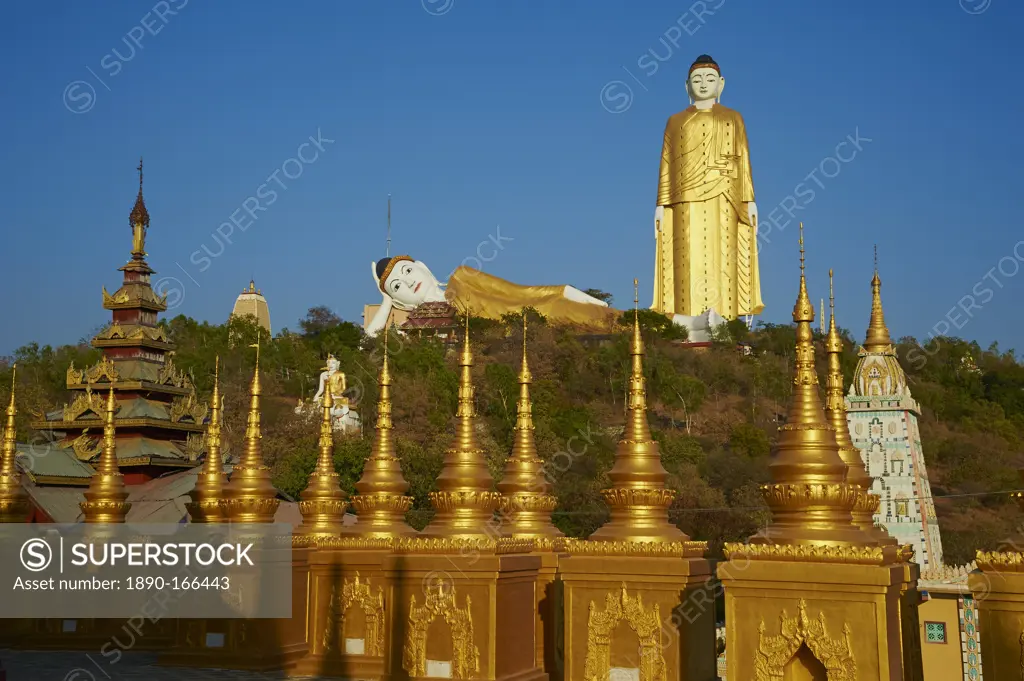 Bodhi Tataung, Buddha statue of 129 m high, and reclining Buddha, Monywa, Sagaing Division, Myanmar (Burma), Asia