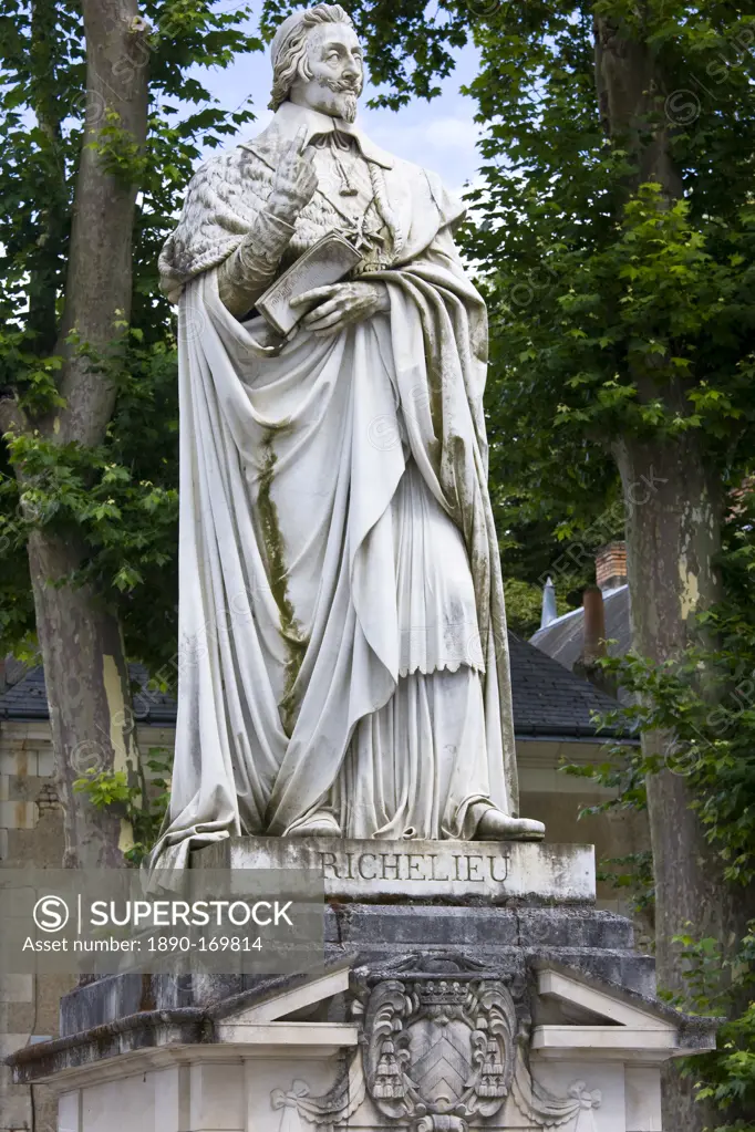 Stone statue monument of Cardinal Richelieu, former Prime Minister, in the town of Richelieu, France