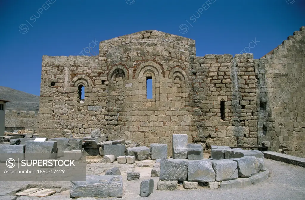 Byzantine church of St. Paul, Acropolis, Lindos, Rhodes, Greek Islands, Greece, Europe