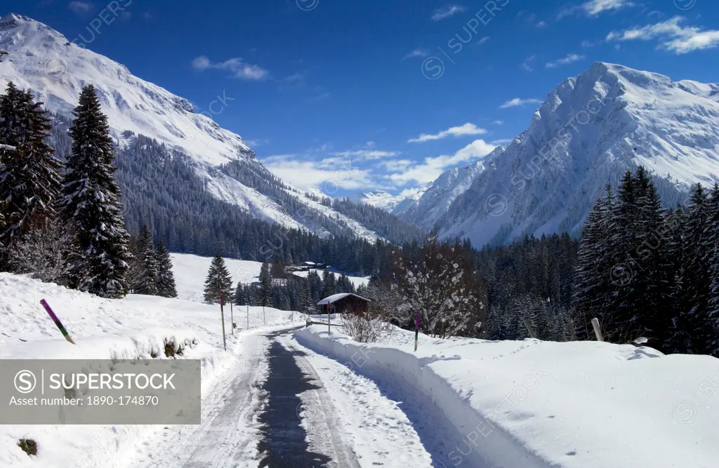 Klosters - Amongst the Silvretta group of the Swiss Alps. Road to Silvretta.Mountain at right is P.Linard 3411 metres high