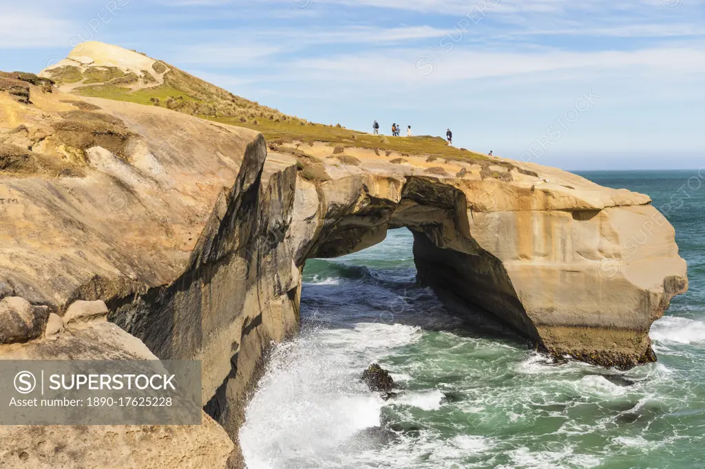 Rock formation at Tunnel Beach, Dunedin, Otago, South Island, New Zealand, Pacific