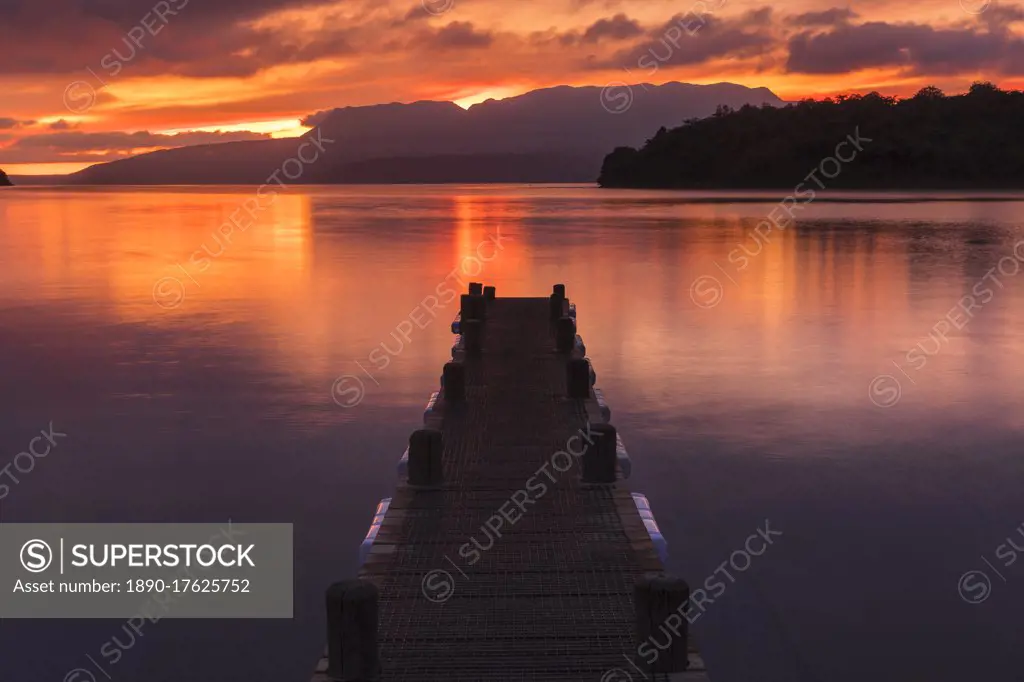 Lake Tarawera at sunrise, Rotorua, North Island, New Zealand, Pacific