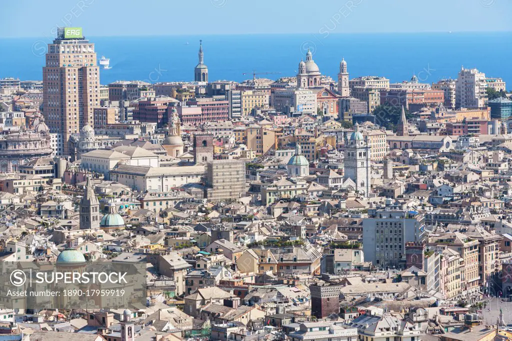 Cityscape, elevated view, Genoa, Liguria, Italy, Europe