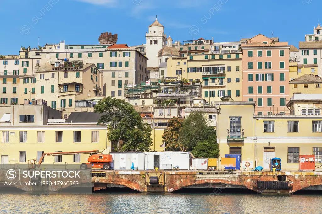 Historic district and harbour view, Genoa, Liguria, Italy, Europe