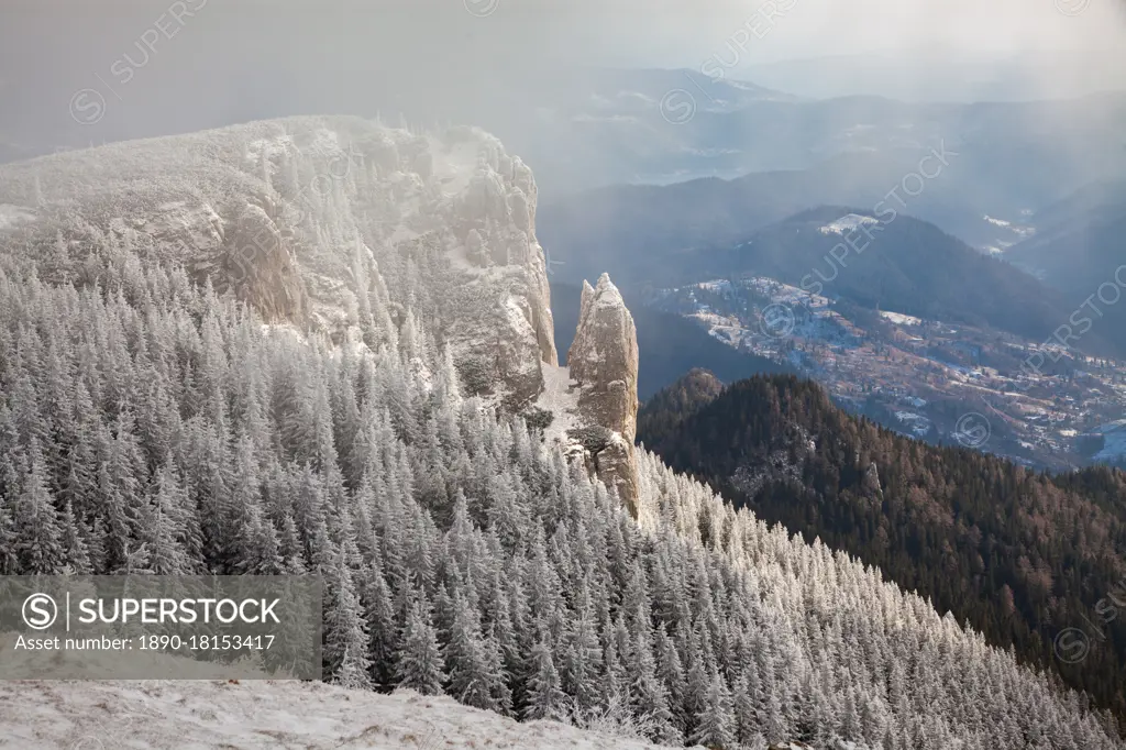 Ceahlau Massif in winter, Eastern Carpathians, Neamt County, Moldavia, Romania, Europe