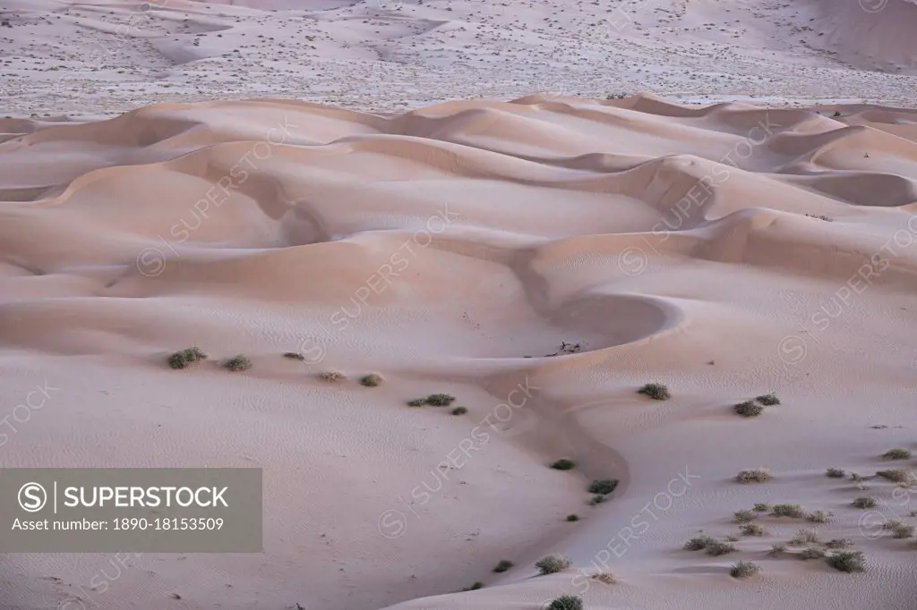 Sand dunes detail before dawn in the Rub al Khali desert, Oman, Middle East