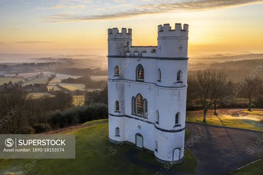 Sunrise at Haldon Belvedere (Lawrence Castle) in winter, Devon, England, United Kingdom, Europe