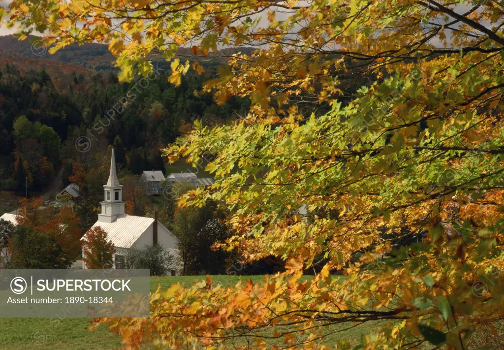 The church at Waits River, during autumn, Vermont, New England, United States of America, North America