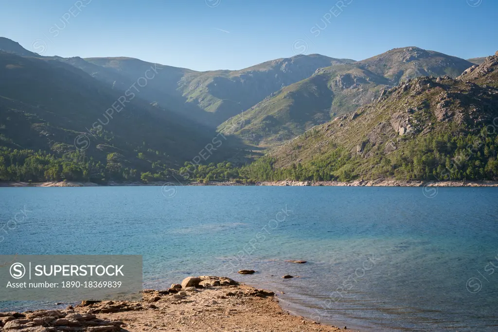 Landscape of Lake and mountains in Vilarinho das Furnas Dam in Geres National Park, Norte, Portugal, Europe