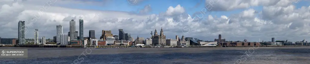 Panoramic view of the Liverpool waterfront, Liverpool, Merseyside, England, United Kingdom, Europe