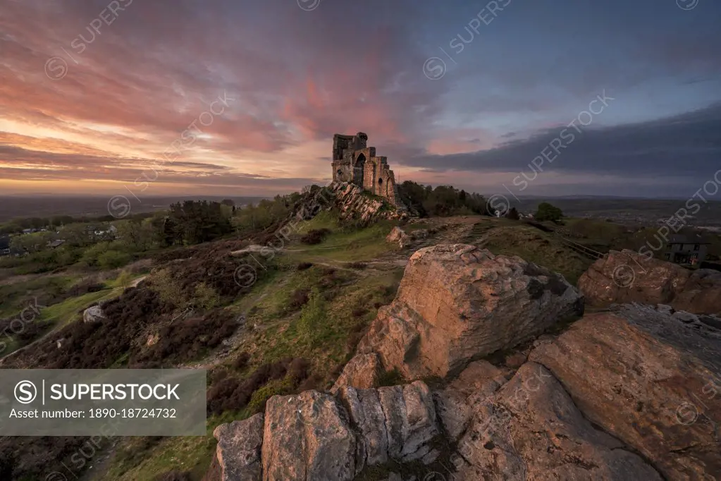 The Castle Folly at Mow Cop with amazing sky, Mow Cop, Cheshire, England, United Kingdom, Europe