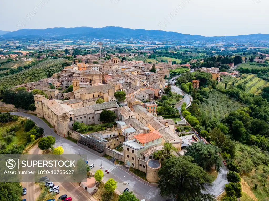 Aerial view of Old Town, Montefalco, Umbria, Italy, Europe