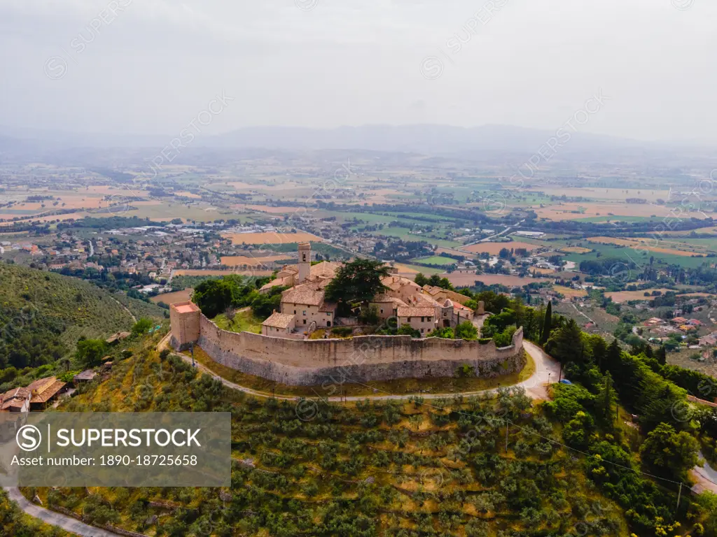 Aerial view of Campello Alto, Campello sul Clitunno, Perugia, Umbria, Italy, Europe