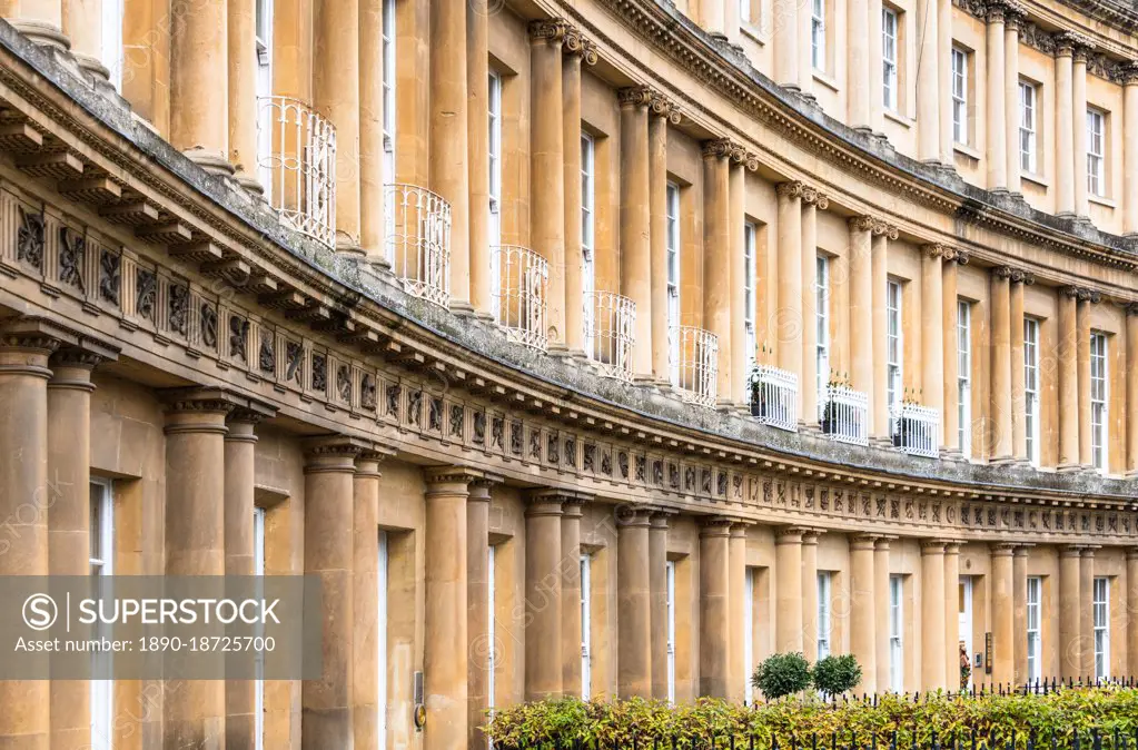 The Circus, a historic ring of large Georgian townhouses in Bath, UNESCO World Heritage Site, Somerset, England, United Kingdom, Europe