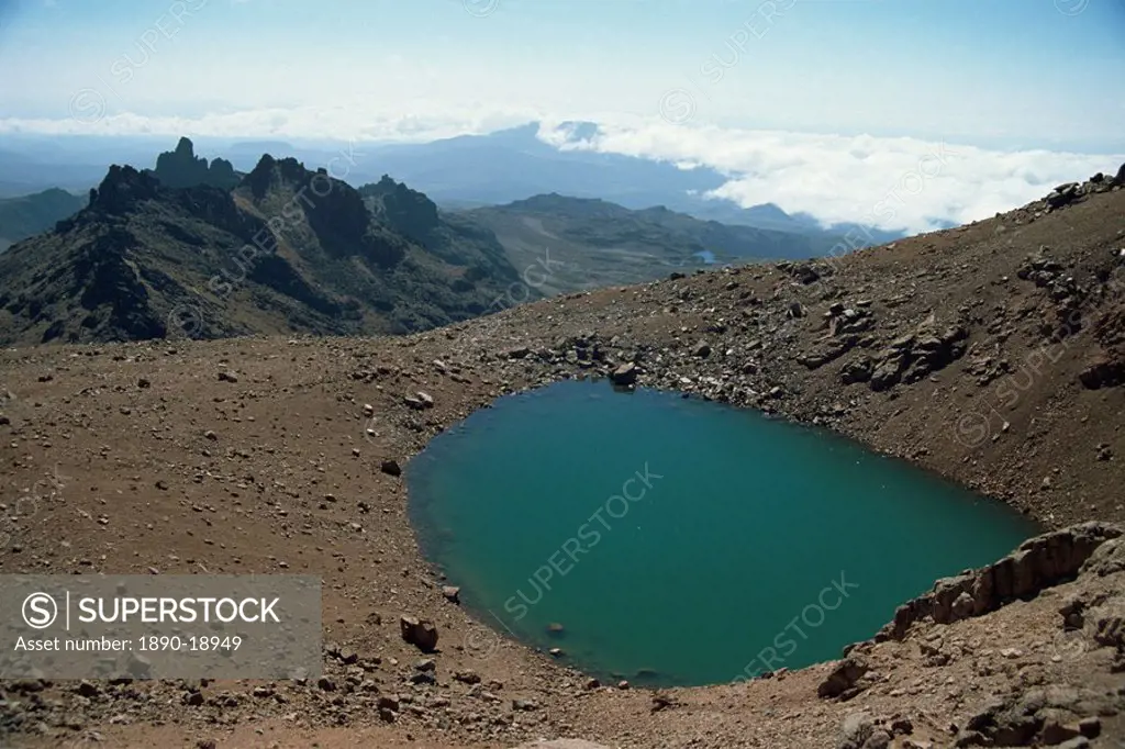 Mount Kenya Tarn with Gorges Valley in the background, Kenya, East Africa, Africa