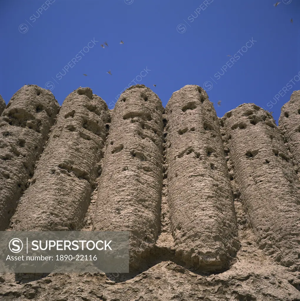 Detail of the 6th century AD Kiz Kala fortress in Old Merv, UNESCO World Heritage Site, Turkmenia, Central Asia, Asia