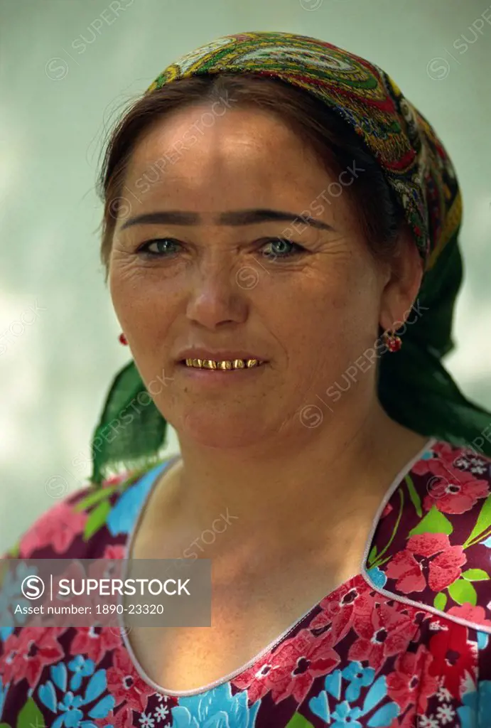 Uzbek eyebrows and gold teeth, Sitorai_Mokhi_Khosa, near Bukhara, Uzbekistan, Central Asia, Asia