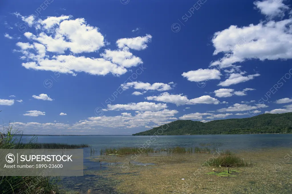 Biotopo Cerro Cahui, seen from across Lake Peten Itza, Peten, Guatemala, Central America