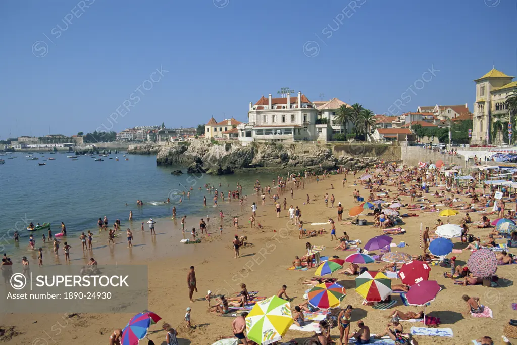 Crowded beach at Cascais, Portugal, Europe