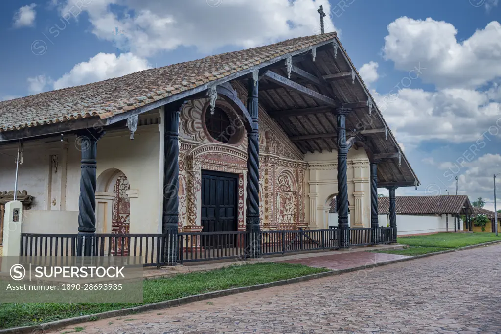 Painted front portal San Rafael de Velasco Mission Jesuit