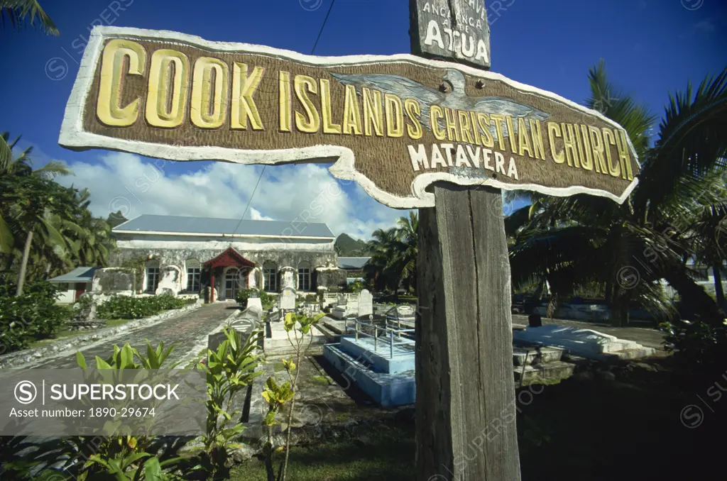 Church and graveyard, Matavera, Rarotonga, Cook Islands, Pacific Islands, Pacific