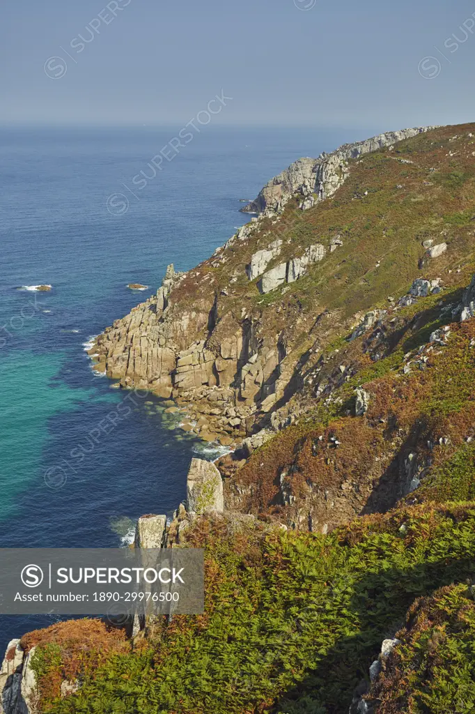 The wild and rugged granite cliffs of Cornwall's Atlantic coast in summer, near Pendeen, in the far west of Cornwall, England, United Kingdom, Europe