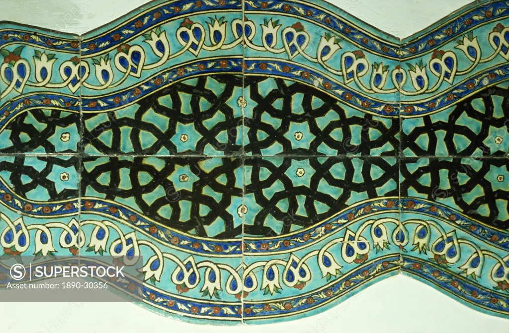 Ancient tiles in Karatay Medrese, Museum of Ceramic Art, Konya, Anatolia, Turkey, Asia Minor, Eurasia