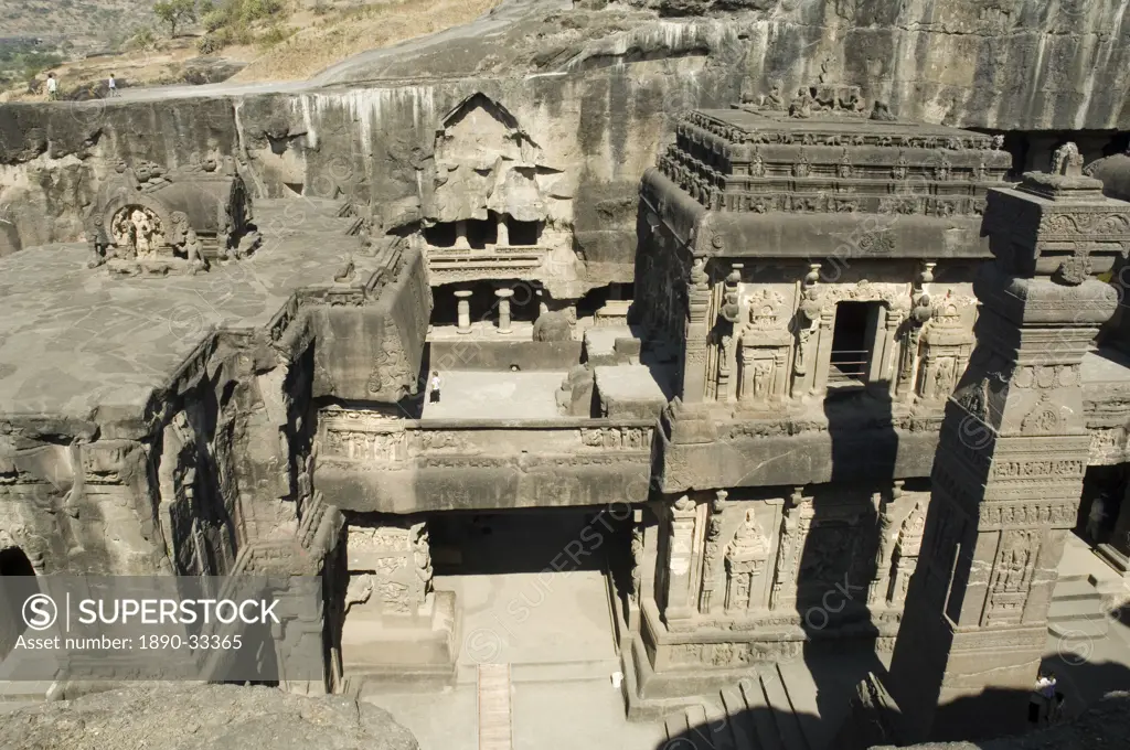 The Kailasa Kailasanatha Temple, Ellora Caves, temples cut into solid rock, UNESCO World Heritage Site, near Aurangabad, Maharashtra, India, Asia