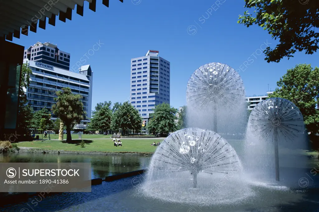 Town Hall fountain, Christchurch, Canterbury, South Island, New Zealand, Pacific