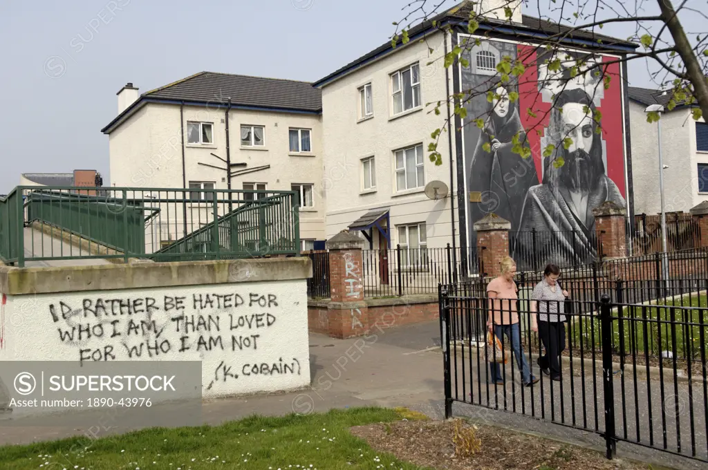 Republican murals around Free Derry Corner, Bogside, Derry, Ulster, Northern Ireland, United Kingdom, Europe