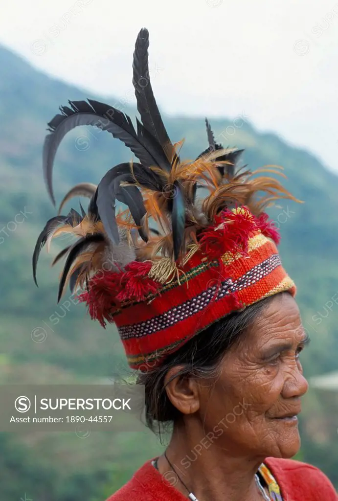 Ifugao man in headdress decorated with feathers, northern area, island of Luzon, Philippines, Southeast Asia, Asia