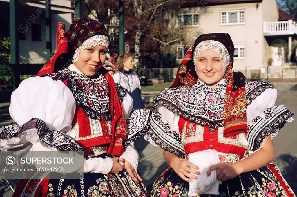 Ladies in traditional dress, Traditional Dress Feast Festival, Milotice village, Moravian Slovacko folk region, Milotiice, Brnensko, Czech Republic, E...