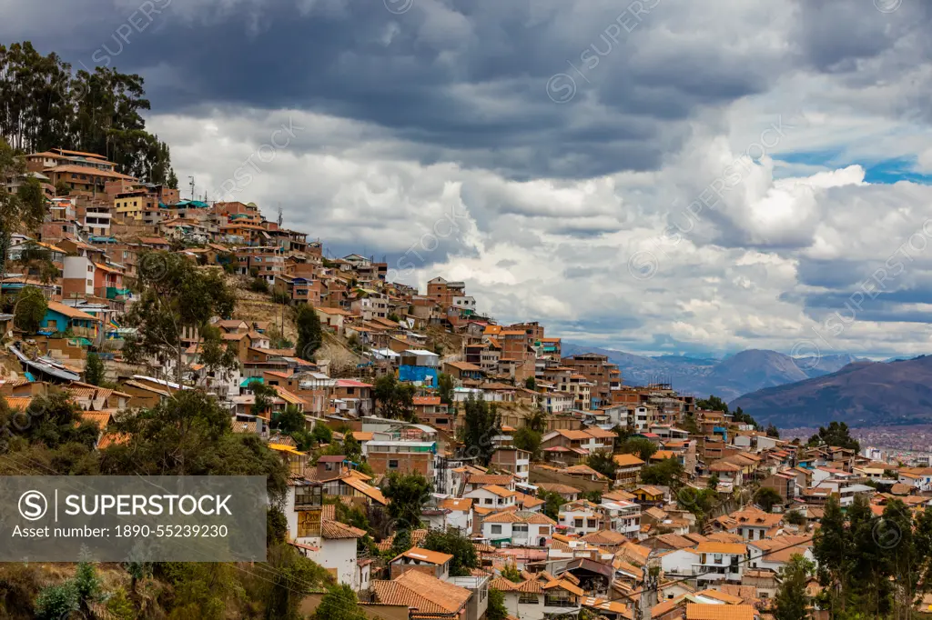 Hillside neighborhood in Cusco, Peru, South America