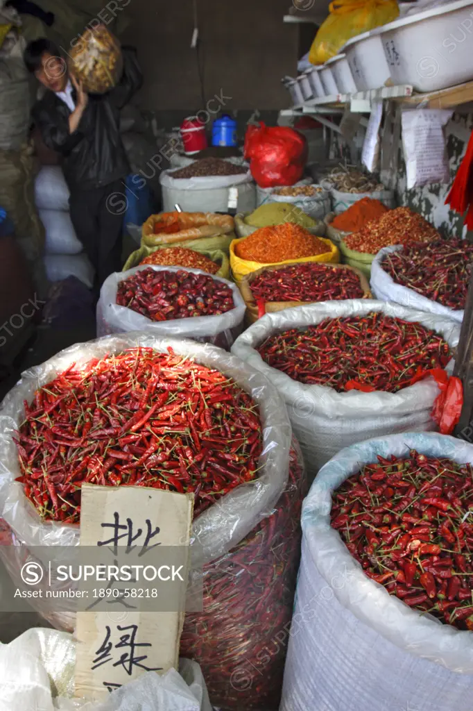 Chilli peppers and spices on sale in Wuhan, Hubei province, China, Asia