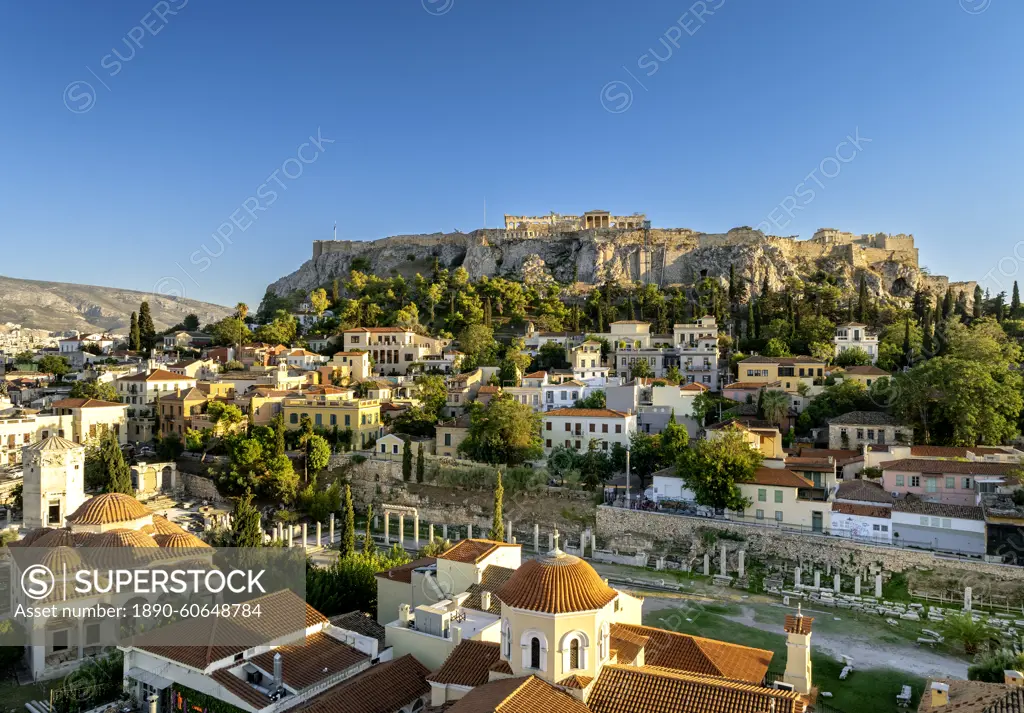 Plaka and Acropolis, Monastiraki, Athens, Greece, Europe