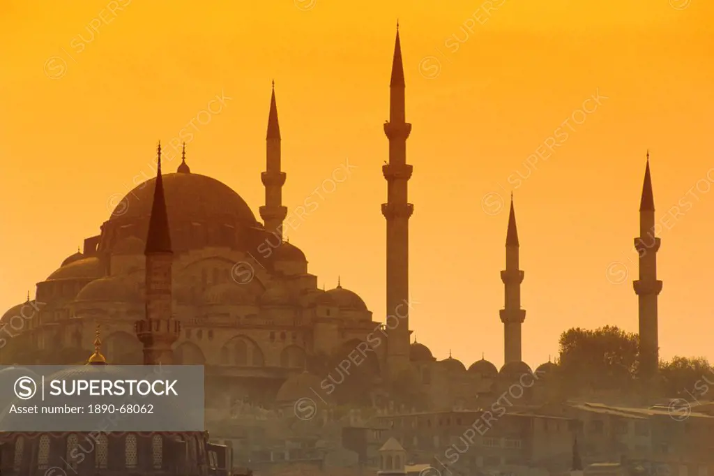 Suleymaniye complex from Galata Bridge, Istanbul, Turkey, Europe