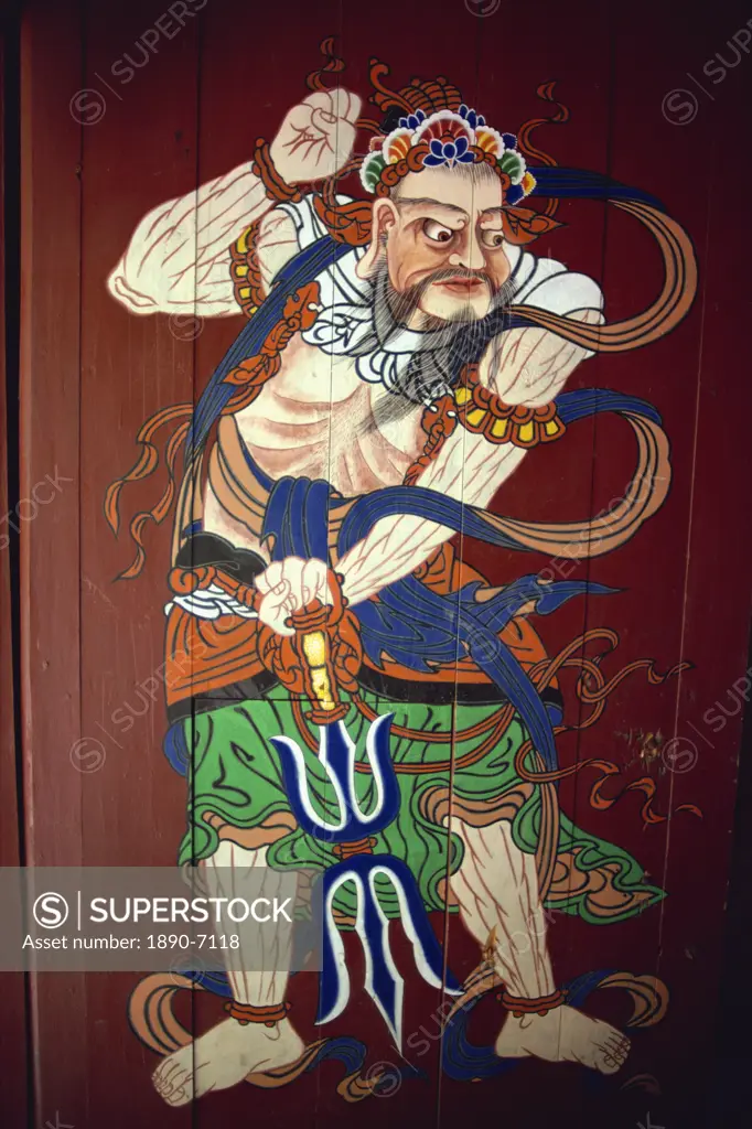 Painting on a door of a temple at Haein_Sa, Korea, Asia