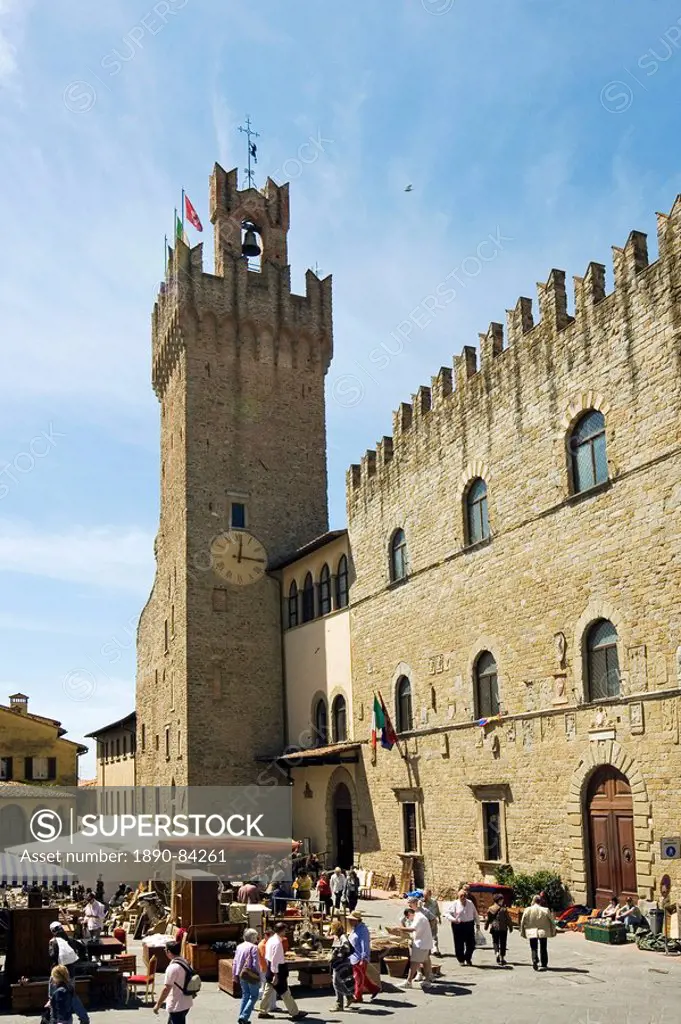 Piazza della Liberta and Antiquarian Fair Town Hall Tower Arezzo