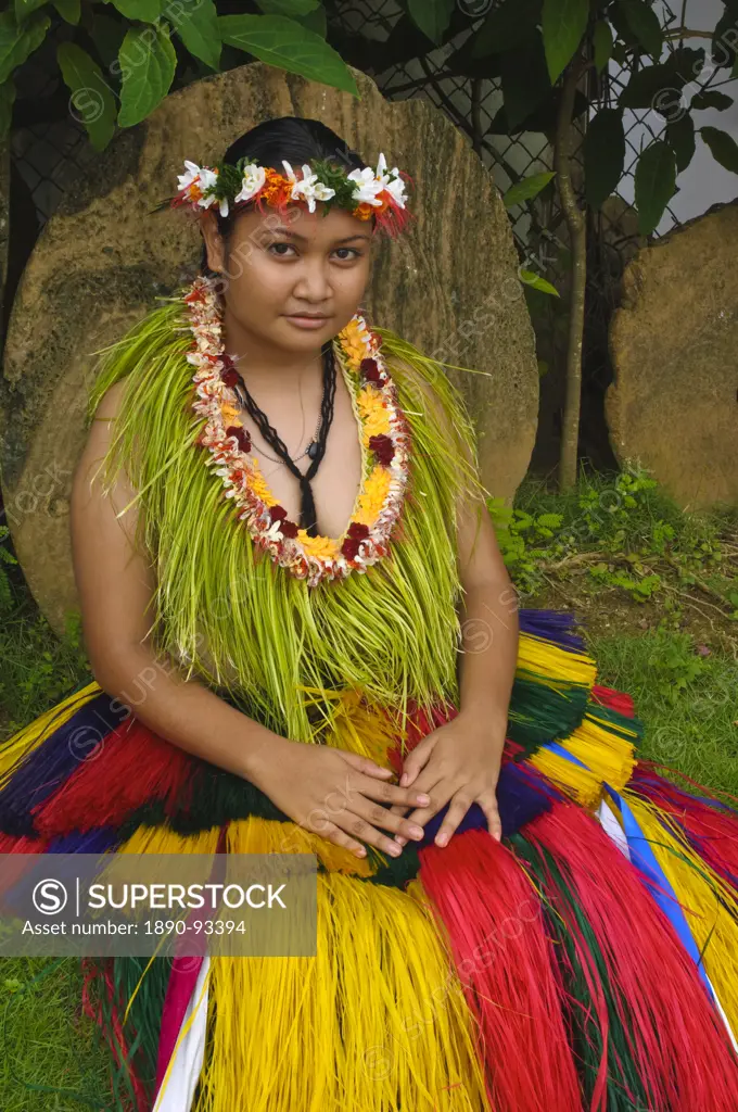 Yapese woman in traditional dance costume, Yap, Micronesia, Pacific