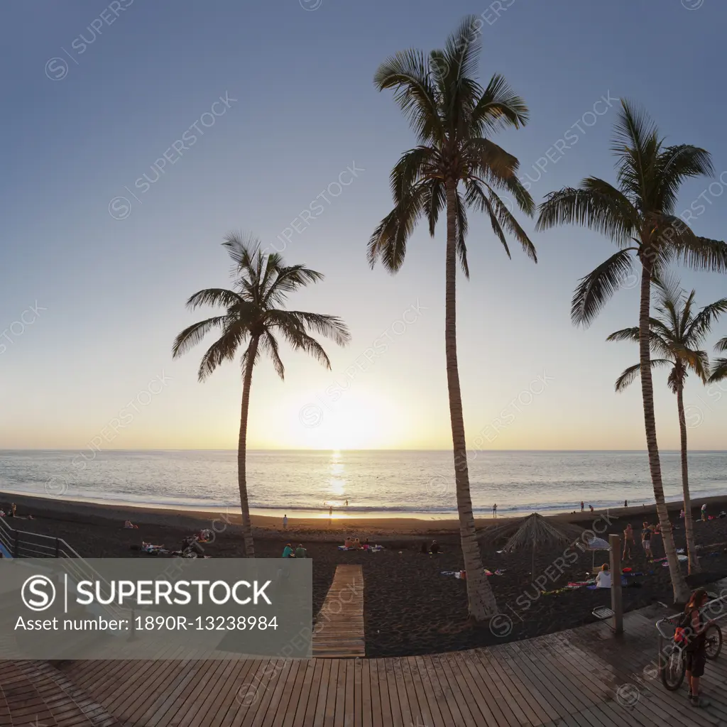 Beach of Puerto Naos at sunset, La Palma, Canary Islands, Spain, Europe