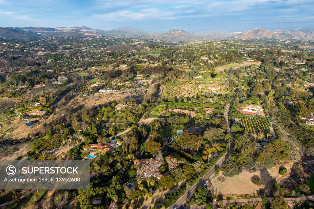 Aerial over Encinitas from a hot air balloon, California, United States of America, North America
