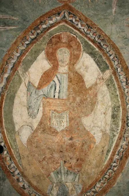 A 12th century Romanesque fresco depicting Jesus Christ in Saint Chef abbey church, Saint_Chef_en_Dauphine, Isere, France, Europe