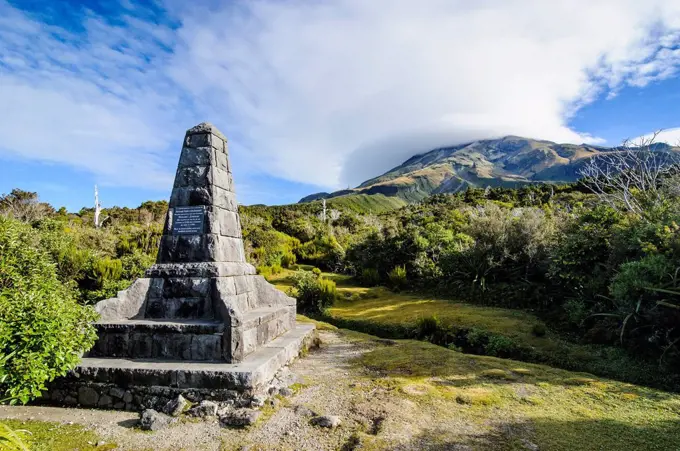 Memorial on the bottom of Mount Taranaki, North Island, New Zealand, Pacific