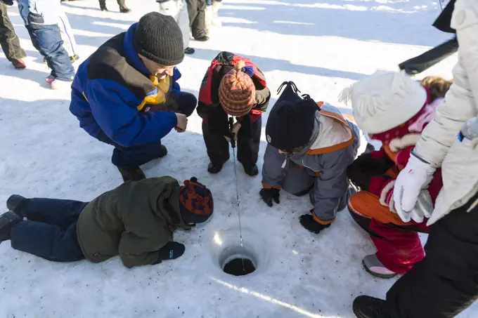 Ice fishing, Quebec Winter Carnival, Quebec City, Quebec, Canada, North America