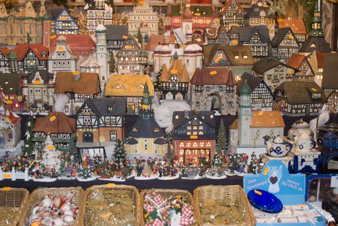 Ceramic houses, Weihnachtsmarkt Children´s Christmas Market, Nuremberg, Bavaria, Germany, Europe