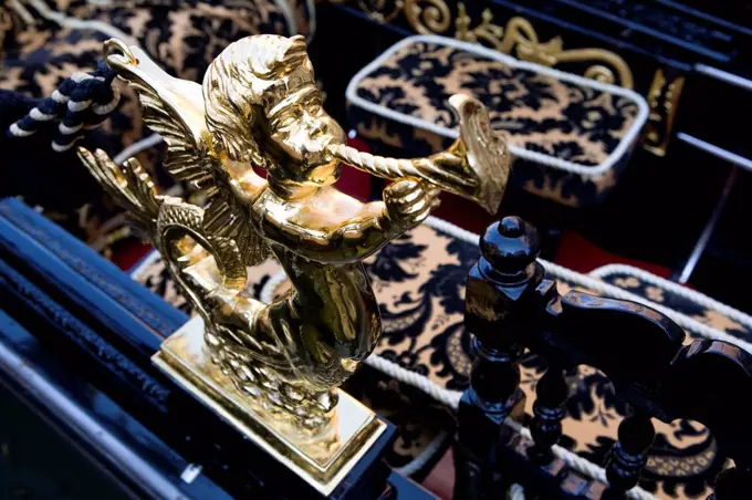 Gondola detail, Venice, Veneto, Italy, Europe